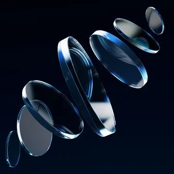 Dark blue 3d background with glass transparent disks. Crystal circle plates 스톡 일러스트