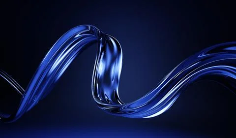 Dark blue 3d background with liquid glass transparent ribbon wave line. Abstract Illustrazione stock