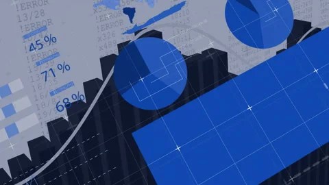 Dark blue 3D bars rising and data table sliding while dashboard animating data Stockbeeldmateriaal 310780329