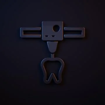 Dark-blue 3D printer tooth icon isolated on black background. 3d printing. .. 库存插图