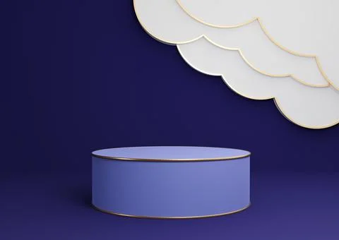 Dark blue 3D rendering product display podium or stand with abstract clouds a Stockillustratie