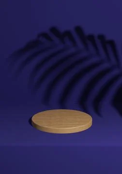 Dark blue 3D rendering simple, minimal wooden product podium background with  Illustrazione stock