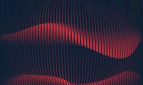 Dark Blue Abstract 3D Spherical Texture with Crimson Red Ridges and Wavy Sh.. Stock Illustration