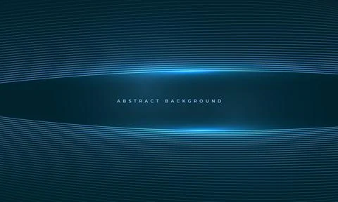 Dark blue abstract background with glowing horizontal wave lines and smooth Stock Illustration