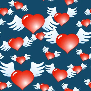 Dark blue abstract background of red hearts Stock Illustration