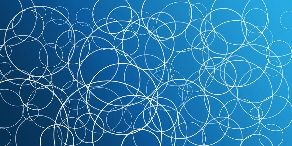 A dark blue abstract background showcases random pattern of white circles, .. Stock Illustration