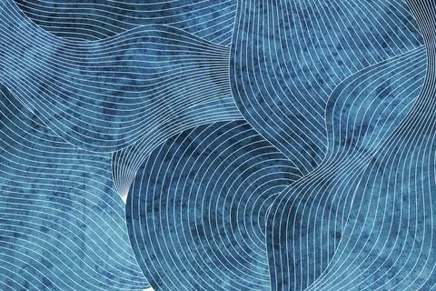 Dark blue abstract background with white refracted wavy pattern Stock Illustration