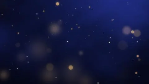 Dark Blue Abstract Bokeh Background with Golden Glowing Particles Stock Illustration