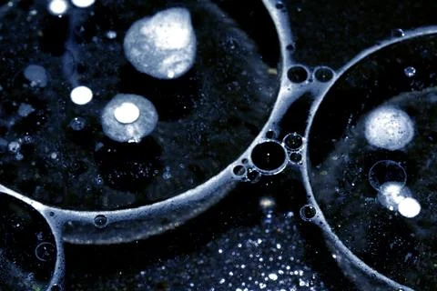 Dark Blue Abstract Circle Bubble Liquid Oil Background Stock Photos