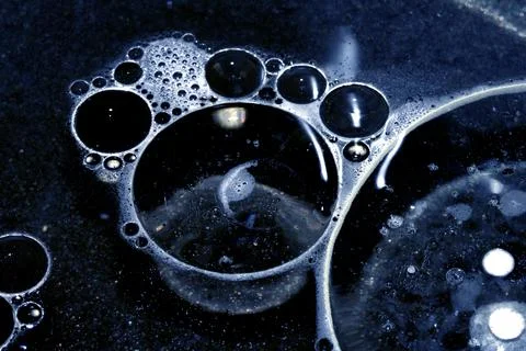 Dark Blue Abstract Circle Bubble Liquid Oil Background Stock Photos