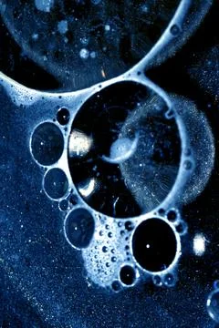 Dark Blue Abstract Circle Bubble Liquid Oil Background Stock Photos