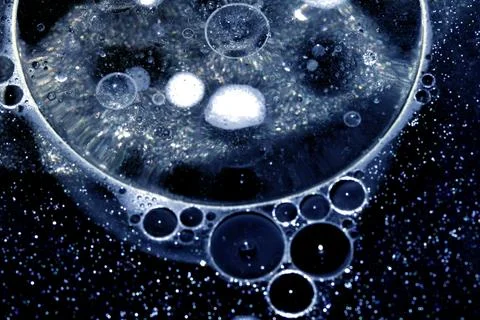 Dark Blue Abstract Circle Bubble Liquid Oil Background Stock Photos