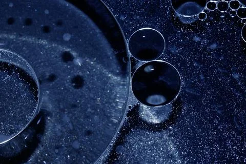 Dark Blue Abstract Circle Bubble Liquid Oil Background Stock Photos