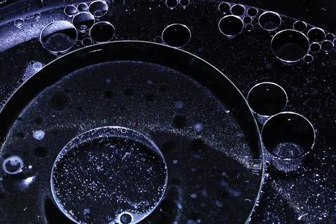 Dark Blue Abstract Circle Bubble Liquid Oil Background Stock Photos