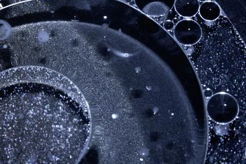 Dark Blue Abstract Circle Bubble Liquid Oil Background Stock Photos