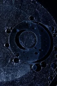 Dark Blue Abstract Circle Bubble Liquid Oil Background Stock Photos