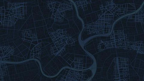 Dark blue abstract city map background with river and streets. Urban plan layout Stock Illustration