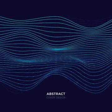 Dark blue abstract cover design with glowing wavy lines. Stock Illustration