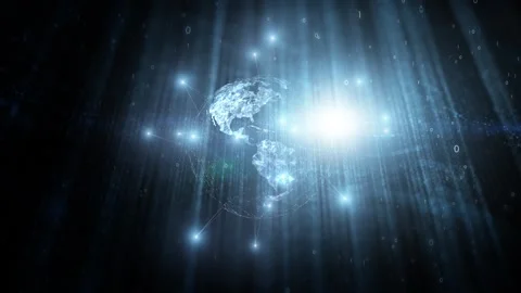 Dark blue abstract digital earth globe with lights animation Видео 334081472