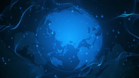 Dark Blue Abstract Digital Security Sphere Earth Background Stock Footage 339044107
