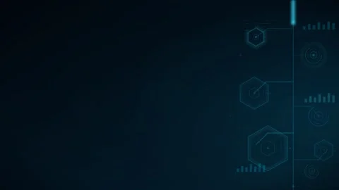 A dark blue abstract graphic featuring hexagonal data nodes connected by th.. Stock Footage 345538294