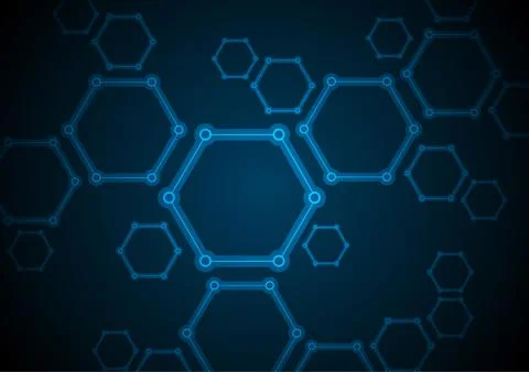 Dark blue abstract hexagon molecules tech background Illustrazione stock