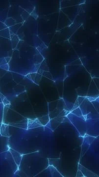 Dark blue abstract network with glowing nodes and connecting lines, symboli.. Stock Illustration