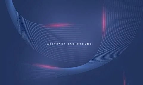 Dark blue abstract technology background with glowing blue wave lines and red Stock Illustration