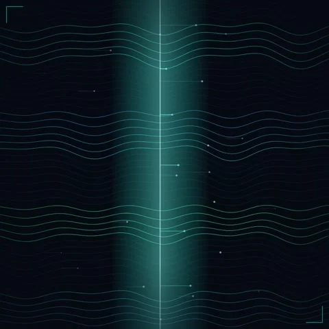 Dark Blue Abstract Wavy Lines with Dots and Grid Overlay - Futuristic Tech .. Stock Footage 347810477