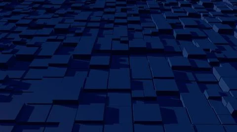 Dark blue abstraction with moving square elements and shadows.  Stock Illustration