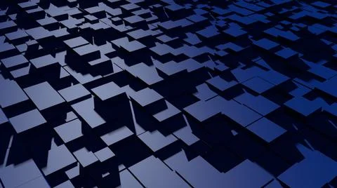 Dark blue abstraction with moving square elements, cold light and shadows.  Stock Illustration