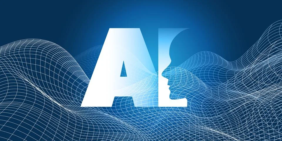 Dark Blue AI, MI, Machine Learning and Future Technology Concept Design wit.. Иллюстрация