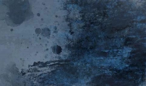 A dark blue and grey abstract background with splatters and smudges Stock Photos