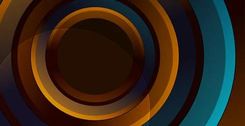 Dark blue and orange geometric tech background with abstract glossy circles 스톡 일러스트