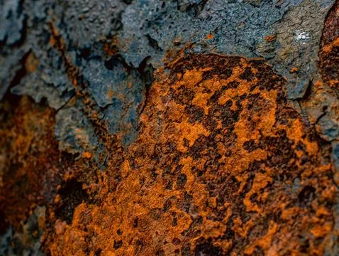 Dark Blue and Orange Rust Texture Abstract Peeling Metal Background Stock Photos
