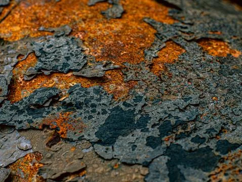 Dark Blue and Orange Rust Texture Abstract Peeling Metal Background Stock Photos