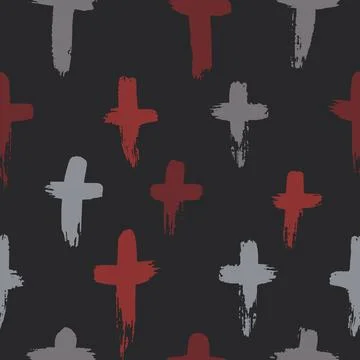 Dark Blue and Red Abstract Vector Background. Crosses Handdrawn Seamless Pattern Stock Illustration