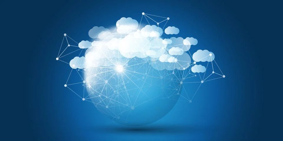 Dark Blue and White Cloud Computing Design Concept with Transparent Globe a.. イラスト素材
