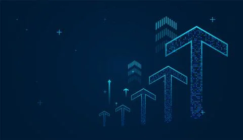 The dark blue Arrows on gradient background glowing blue arrows pointing up.. Stock Illustration