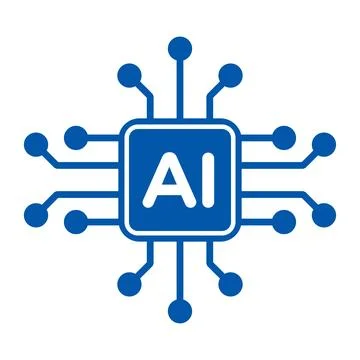 Dark Blue Artificial Intelligence Microchip Vector Icon with Circuit Node C.. Stock Illustration