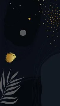Dark blue artistic background with gold details and palm leaf. Vector Stock Illustration