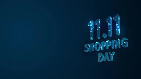On a dark blue background, 3D shimmering letters appear 11.11 day shopping Stock Footage 288137025
