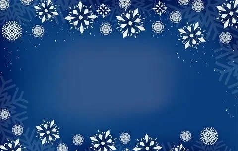 Dark blue background with blank frame decorated with snowflakes. Stock Illustration
