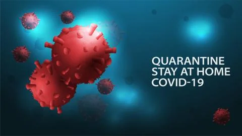 Dark blue background design template with quarantine warning with COVID-19 co Stock Illustration