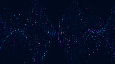 On a dark blue background, glowing blue and purple particles twist into a spiral Stock Footage 252717975