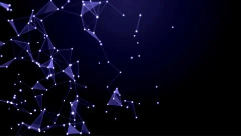 Dark blue background with glowing particles and triangles Stock Illustration