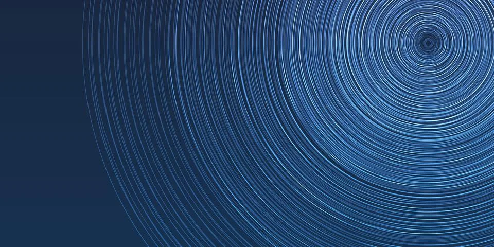 Dark Blue Background with Layers of Concentric Circles in White and Blue Cr.. Stock Illustration