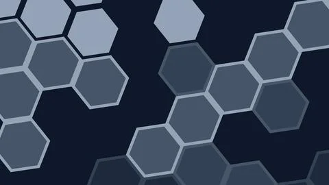 Dark blue background with light blue hexagon outlines scattered diagonally ac Illustration