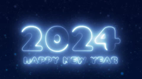 On a dark blue background, the luminous number 2023 appears and changes to 2024 Stock Footage 249516438