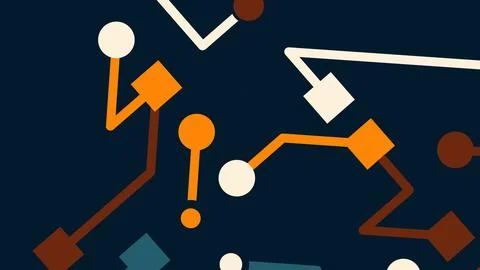 Dark blue background with orange brown and cream geometric shapes connected b 库存插图